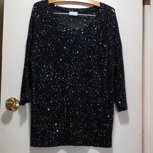 Jaclyn Smith Black Multi Color Sequin Sweater.